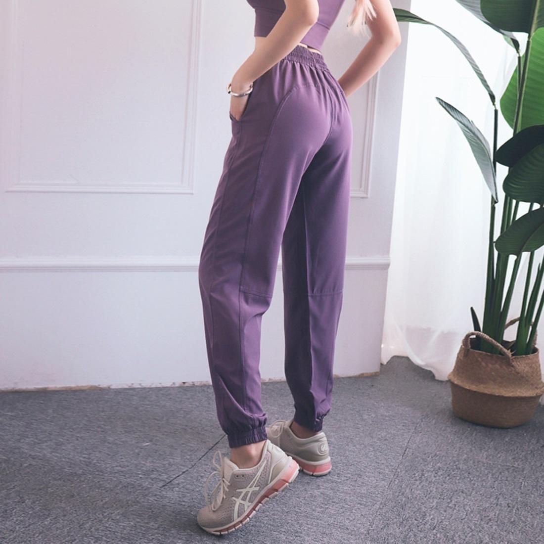 High Waist Drawstring Fitness Pants Black Size L - Water Moss Colour M