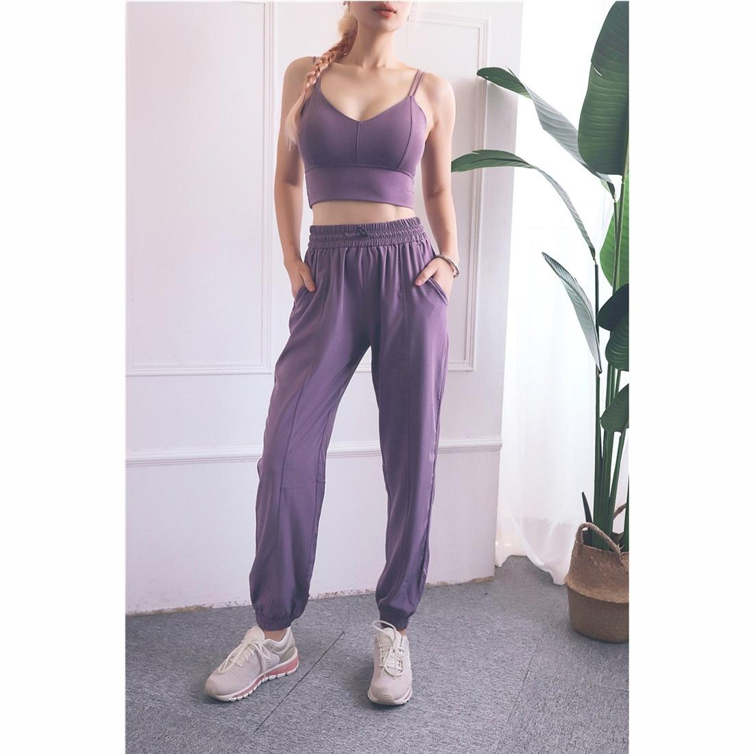 High Waist Drawstring Fitness Pants Black Size L - Water Moss Colour M