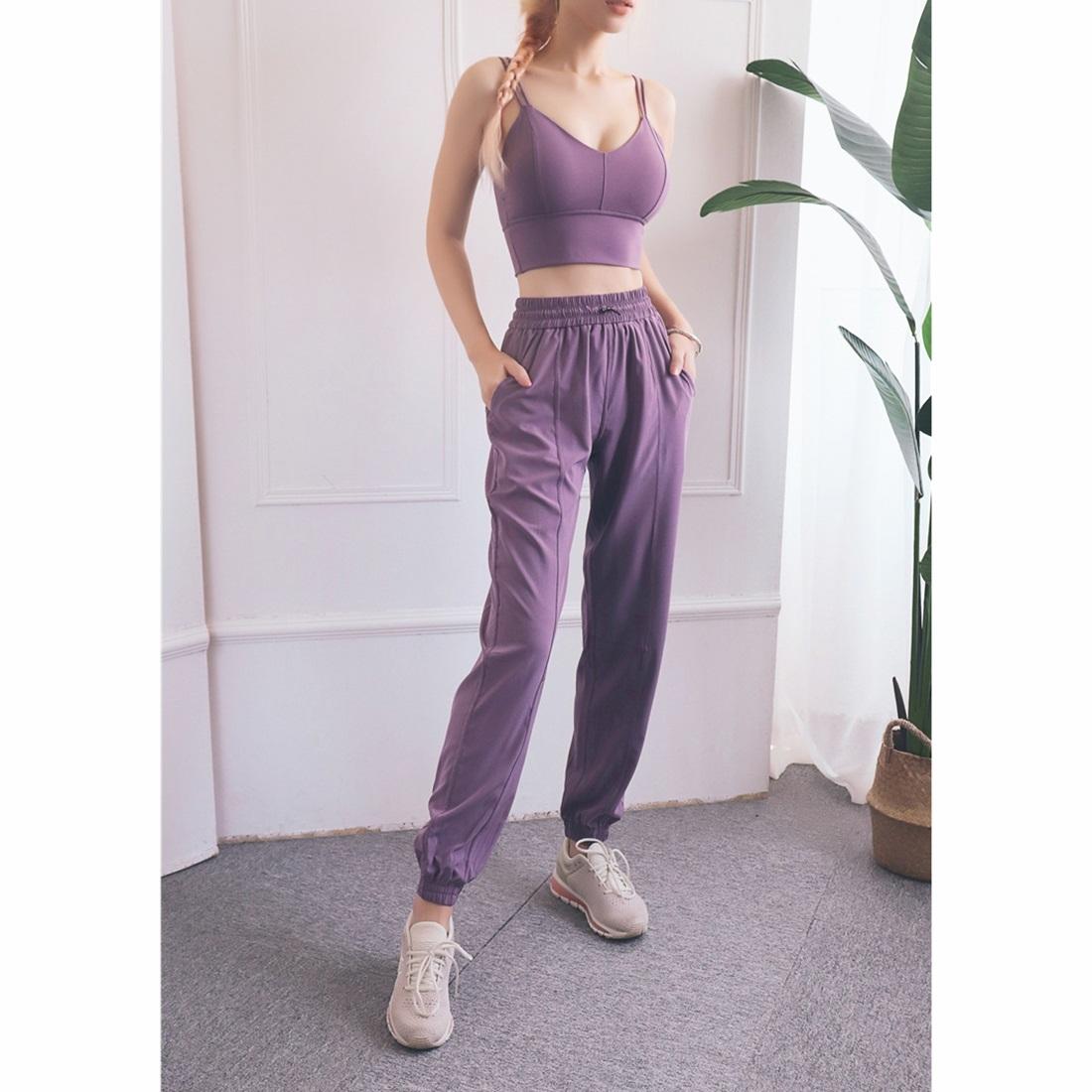 High Waist Drawstring Fitness Pants Black Size L - Water Moss Colour M