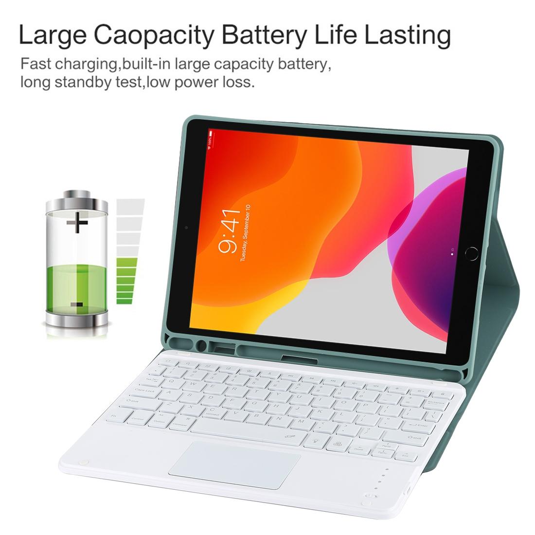 Bluetooth Tablet Case For Ipad 10.2 / Ipad Air 2019 With Touch Pad & Backlight & Pen Holder - Detachable - Dark Green