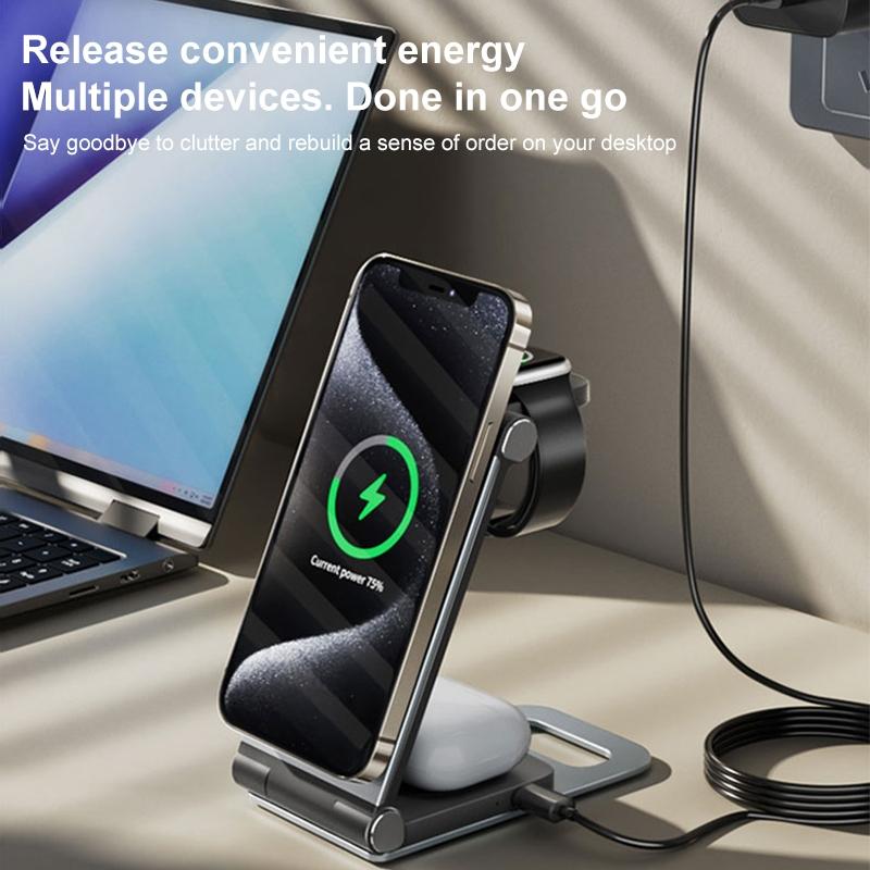 15W 3 In 1 Foldable Desktop Wireless Charger - Dark Gray