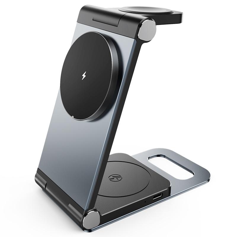 15W 3 In 1 Foldable Desktop Wireless Charger - Dark Gray
