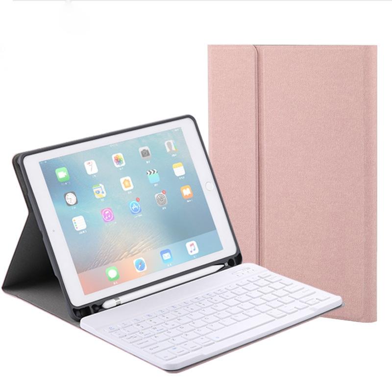 Silk Texture Bluetooth Keyboard Tablet Case For Ipad Air 2 / 1 Pro 9.7 2017 / 2018 With Stand &amp; Pen Slot - Rose Gold