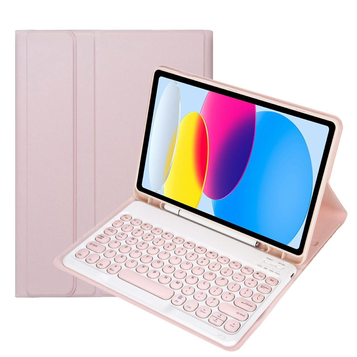2022 Ipad 10.9 Bluetooth Keyboard Leather Case With Pen Slot - Lambskin Texture - Rose Gold