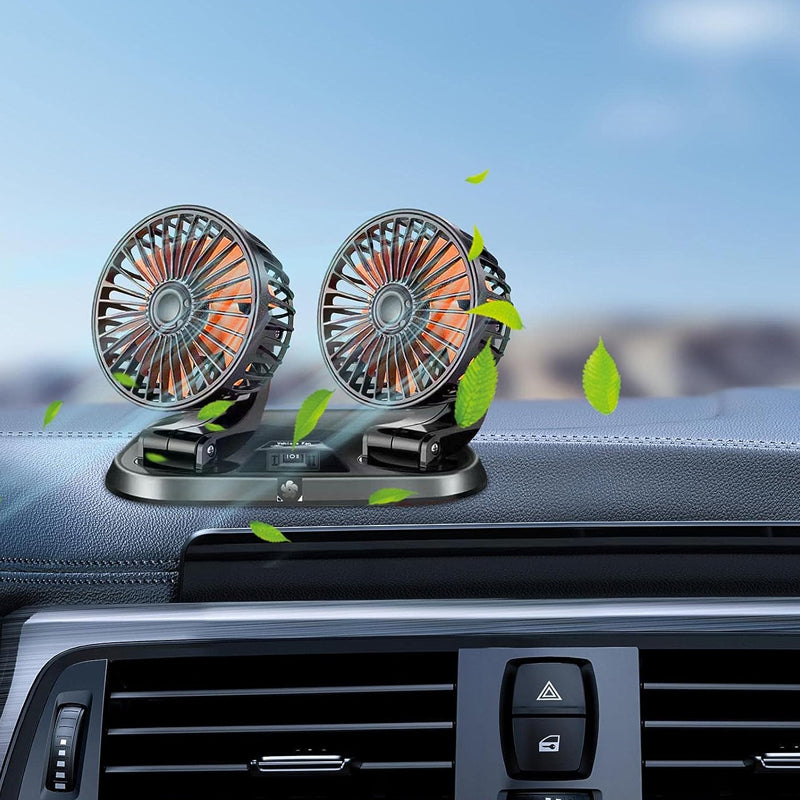 Vibe Geeks Speed Adjustable Portable Dual Head Car Cooling Fan with Parking Sign