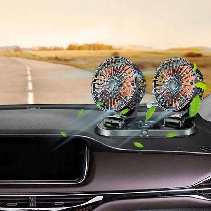 Vibe Geeks Speed Adjustable Portable Dual Head Car Cooling Fan with Parking Sign