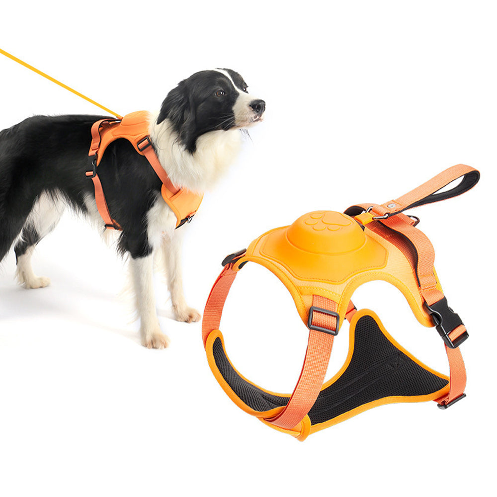 Vibe Geeks Ultimate 2-in-1 Reflective No-pull Dog Harness with Retractable Leash and Control Handle - Blue - M