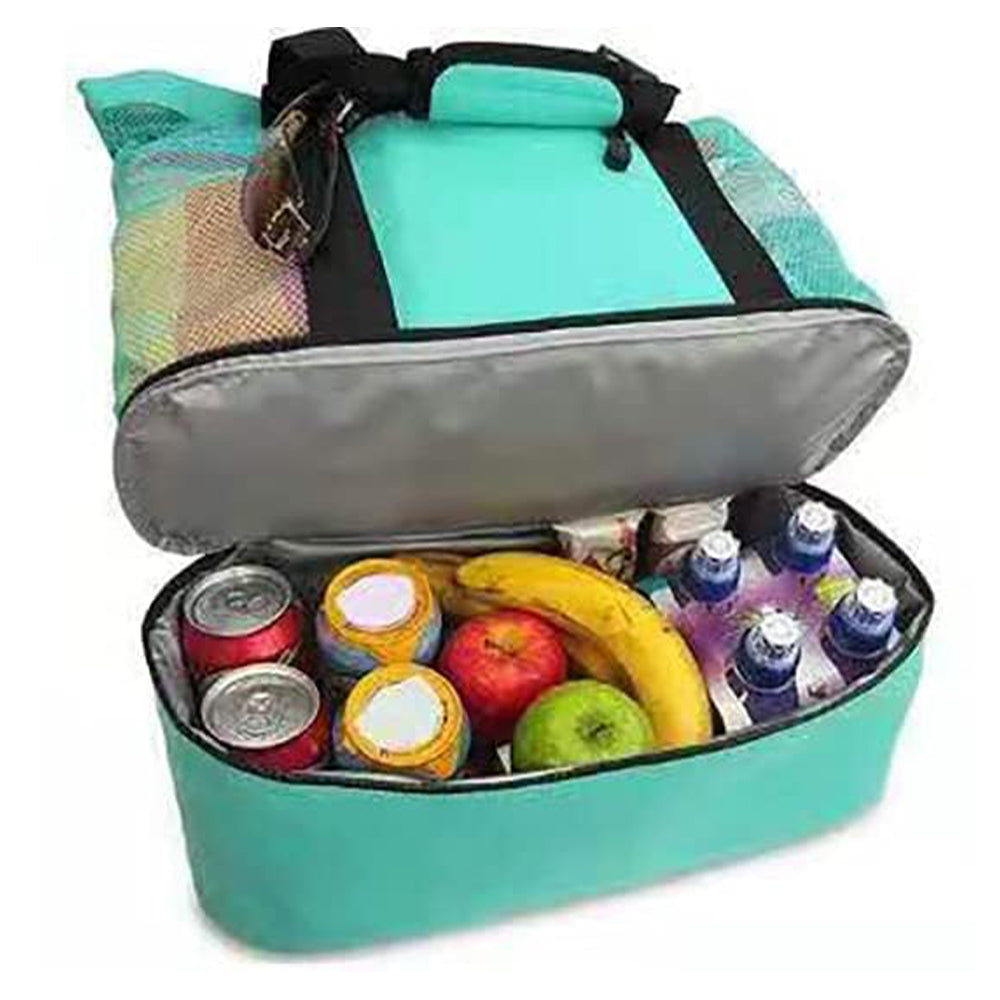 Vibe Geeks 2 in 1 Mesh Beach Tote Bag with Insulated Cooler - Blue