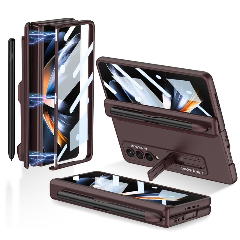 For Samsung Galaxy Z Fold4 5G Foldable Magnetic Flip Case With Holder &amp; Pen Slot - Gkk - Wine Red