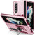 For Samsung Galaxy Z Fold4 5G Shockproof Case With Holder - Pc Tpu - Green + Pink