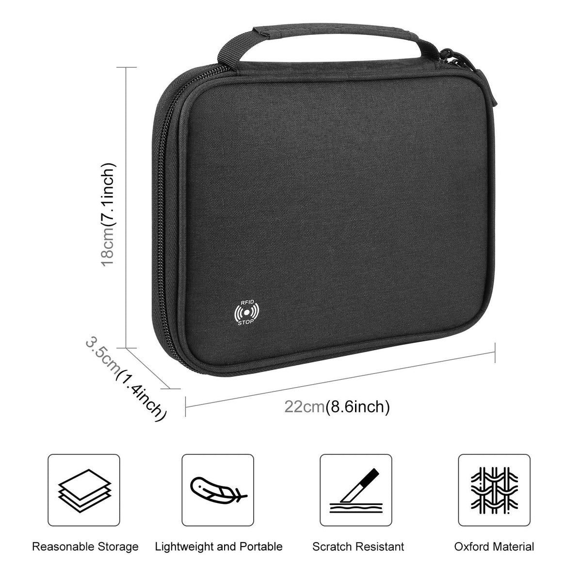 Passport Wallet With Handle Document Organizer & Card Holder - Grey