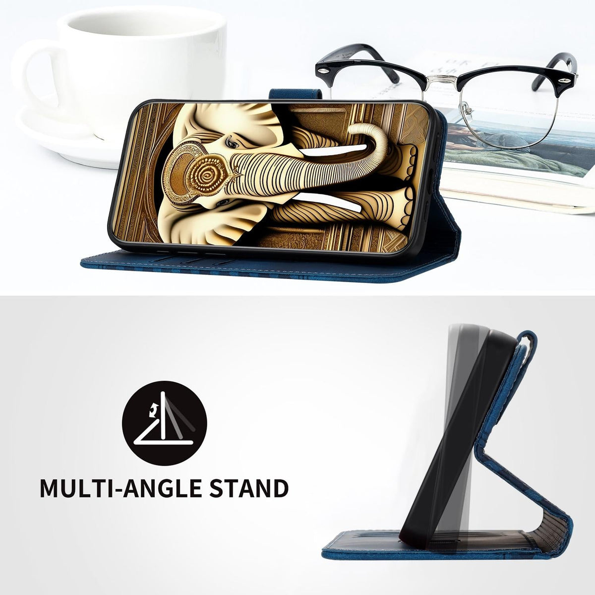 For Samsung Galaxy Z Fold4 5G Embossed Elephant Head Phone Case With Lanyard - Coffee