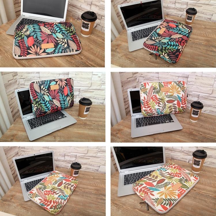 15.6 Inch Laptop Sleeve Case with Zipper for Macbook Samsung Sony Dell Alienware Chuwi Asus Hp - Colourful Leaves Design - Grey