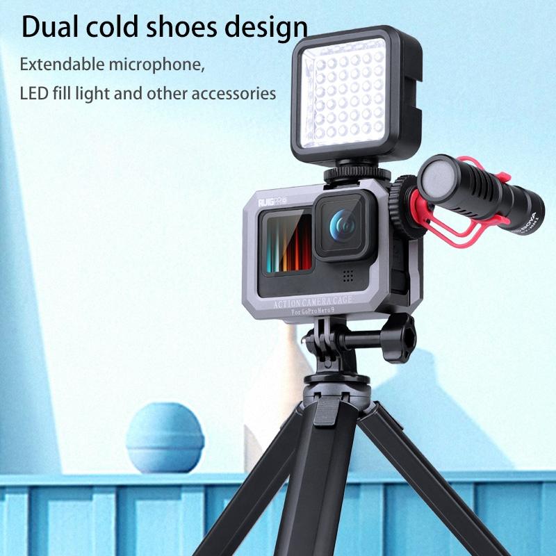 Metal Border Frame Mount for Gopro Hero10 / 9 with Dual Cold Shoes Base