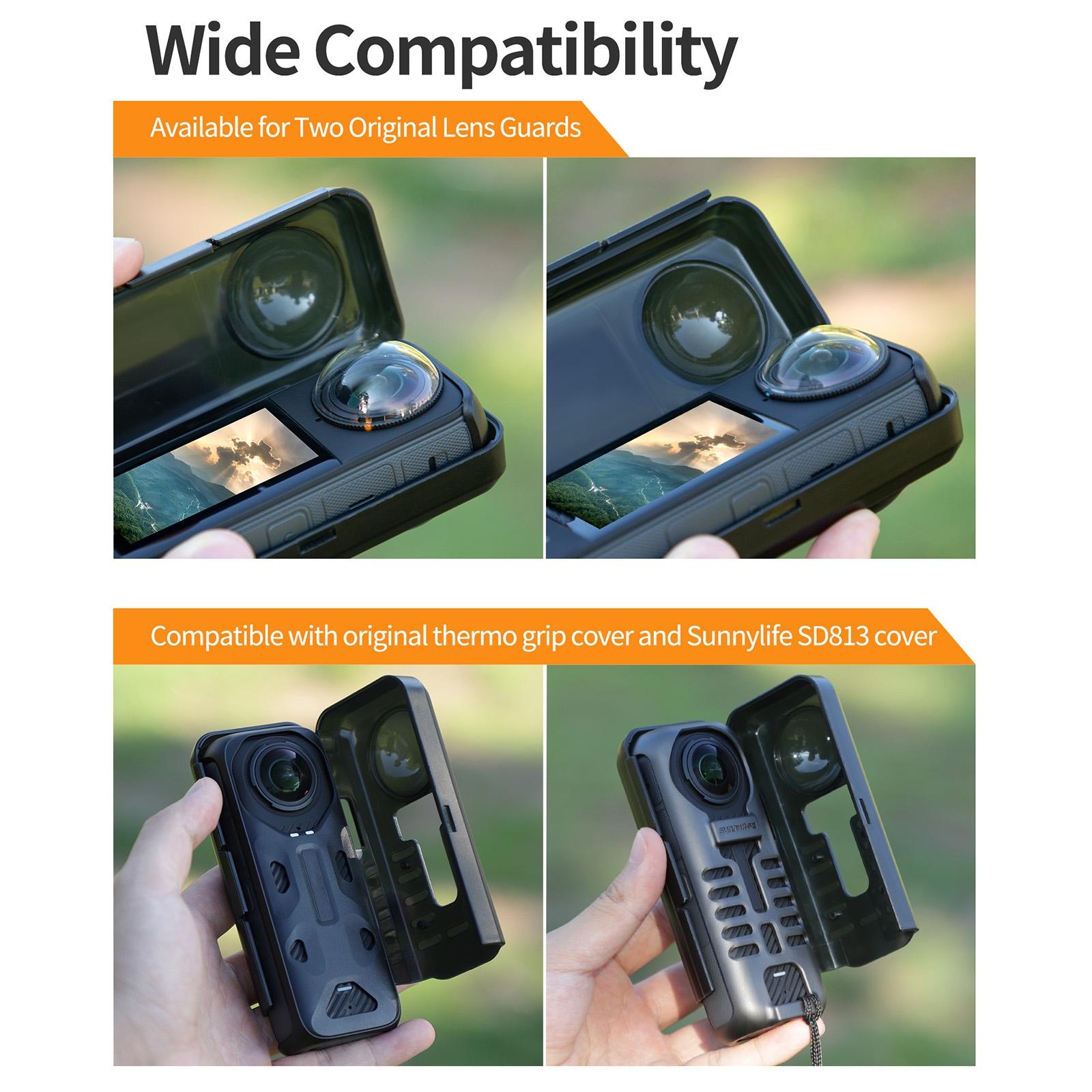 Transparent Black Sunnylife Camera Cover for Insta360 X4 with Integrated Lens Screen Protection