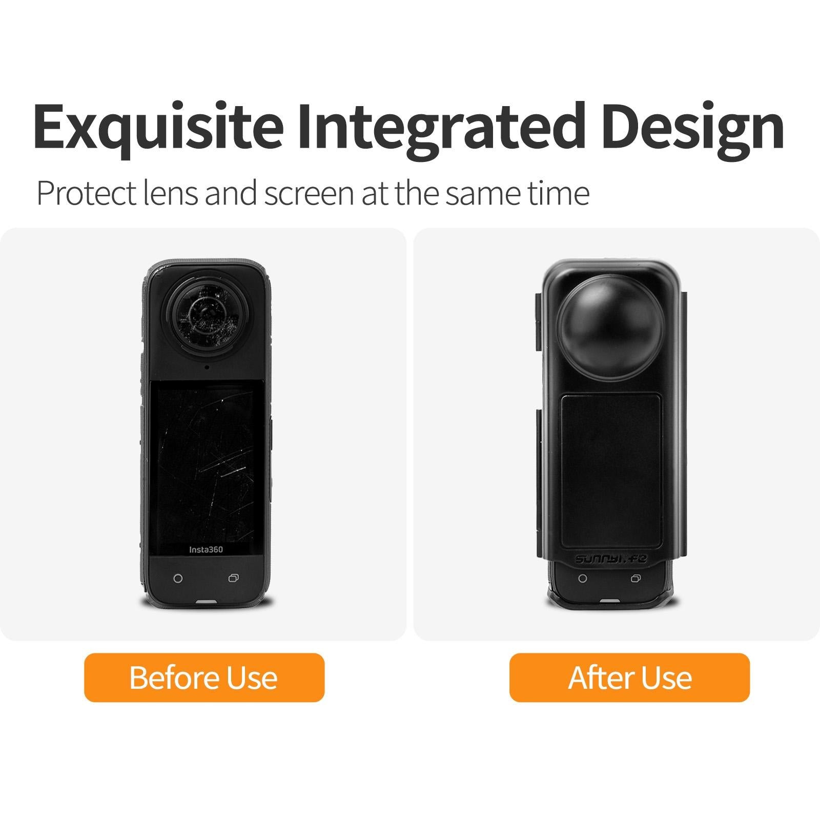 Transparent Black Sunnylife Camera Cover for Insta360 X4 with Integrated Lens Screen Protection