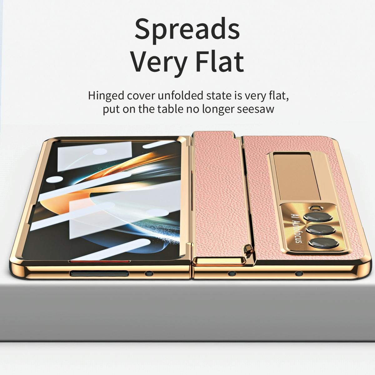 For Samsung Galaxy z Fold4 5G Full Coverage Phone Case with Hinge - Integrated Design - Gold + Blue