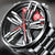 Men Metal Motorcycle Watch with Rotating Hub - Black Leather Black Steel Red Surface