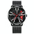Men Metal Motorcycle Watch with Rotating Hub - Black Leather Black Steel Red Surface