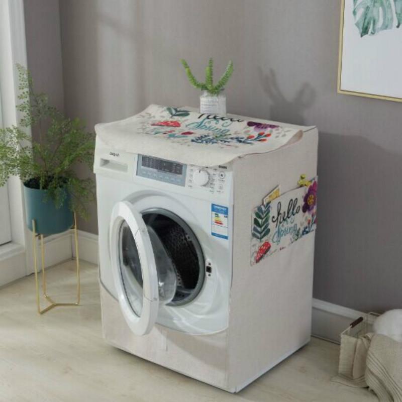 Cartoon Cotton Linen Drum Roller Washing Machine Dust Cover - 83x60x60cm Size - Cat