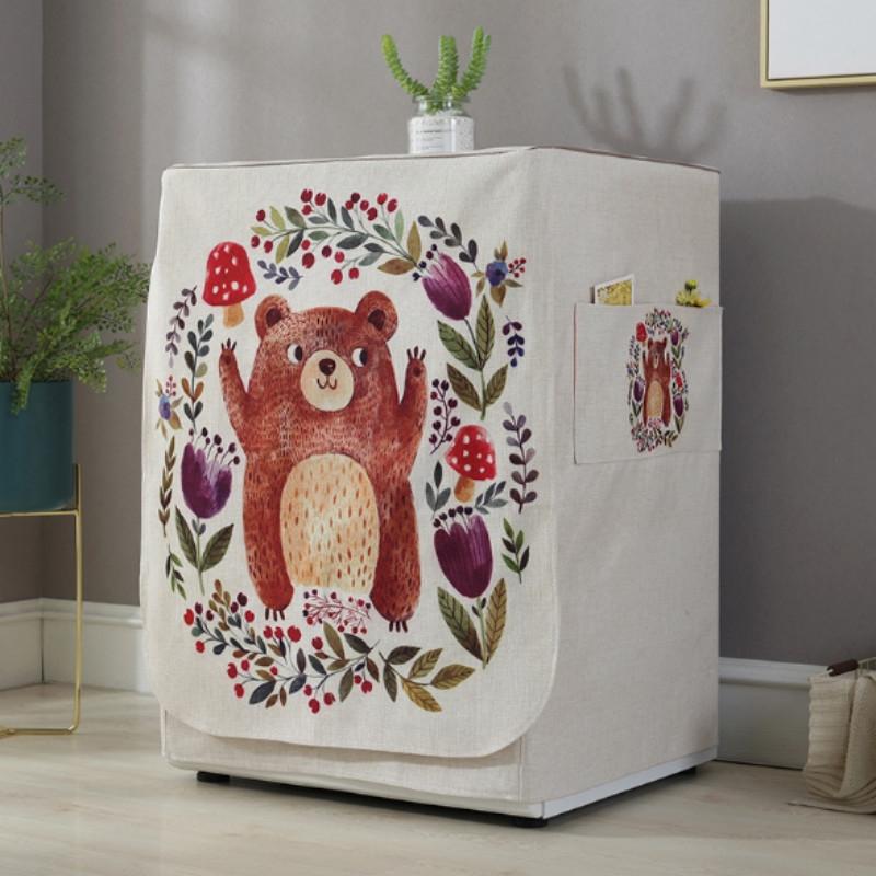 Cartoon Cotton Linen Drum Roller Washing Machine Dust Cover - 83x60x60cm Size - Cat