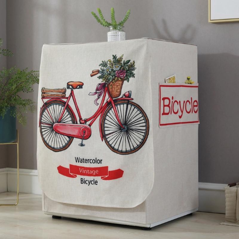 Cartoon Cotton Linen Drum Roller Washing Machine Dust Cover - 83x60x60cm Size - Cat