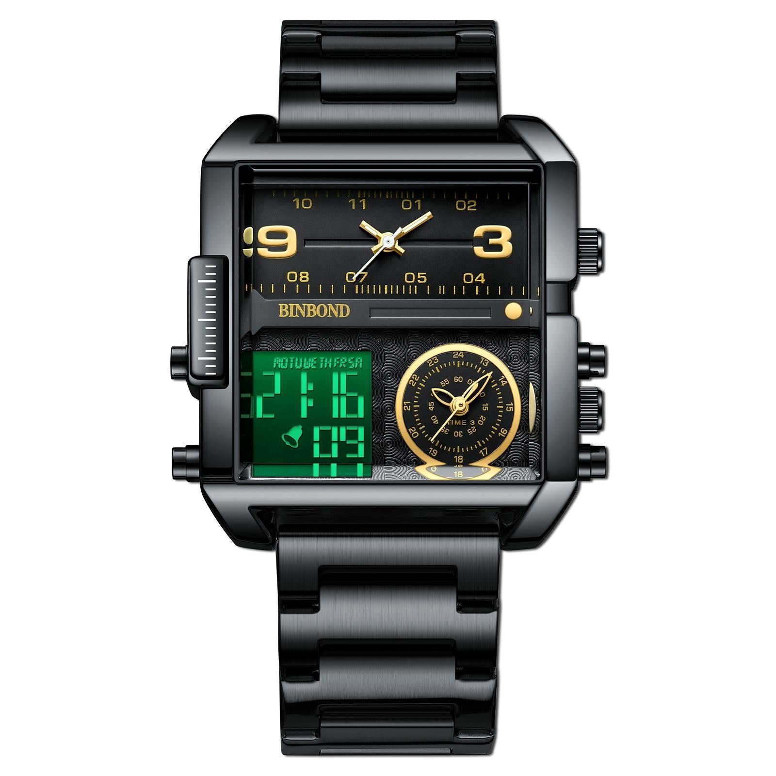 Waterproof Square Multifunctional Sports Quartz Watch - White Steel-White
