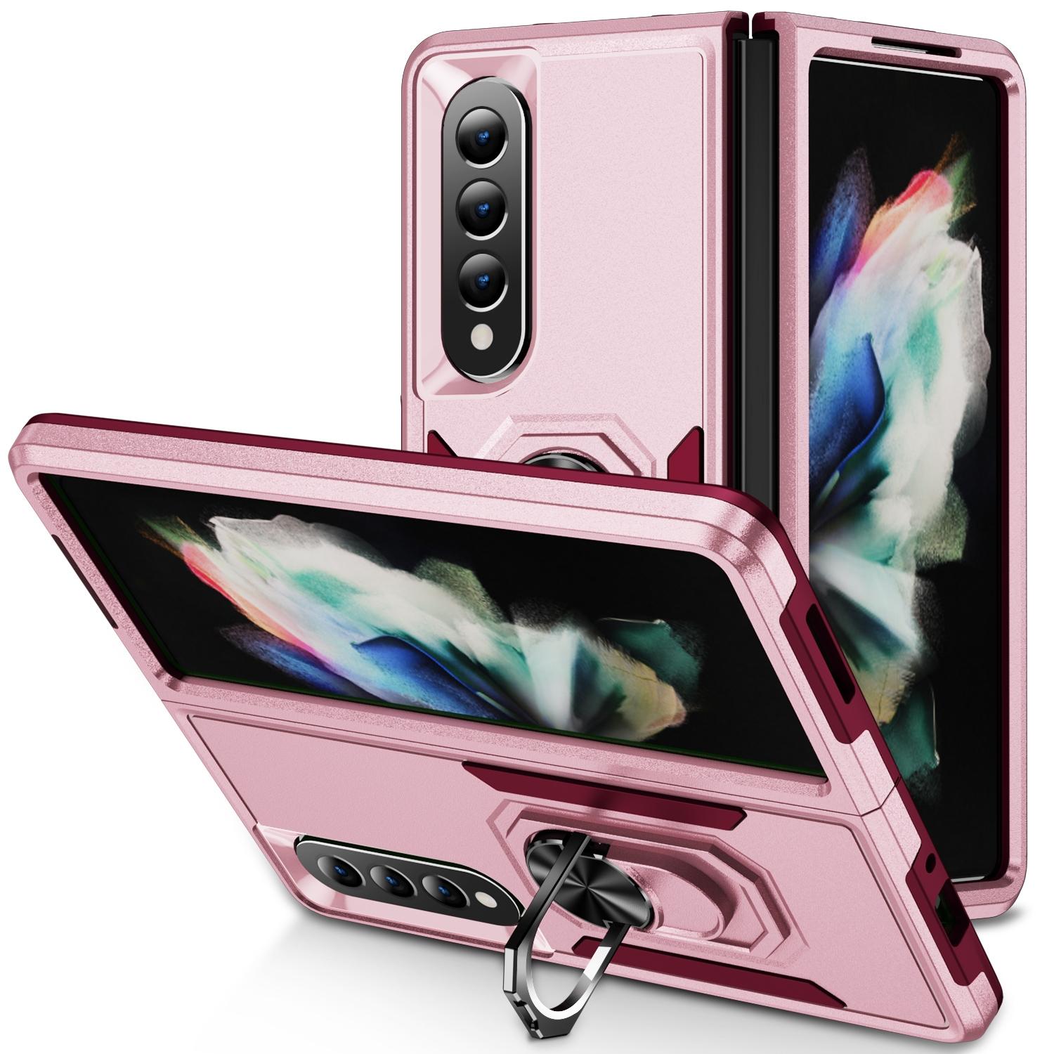 For Samsung Galaxy Z Fold4 5G Shockproof Case With Holder - Pc Tpu - Purple + Black