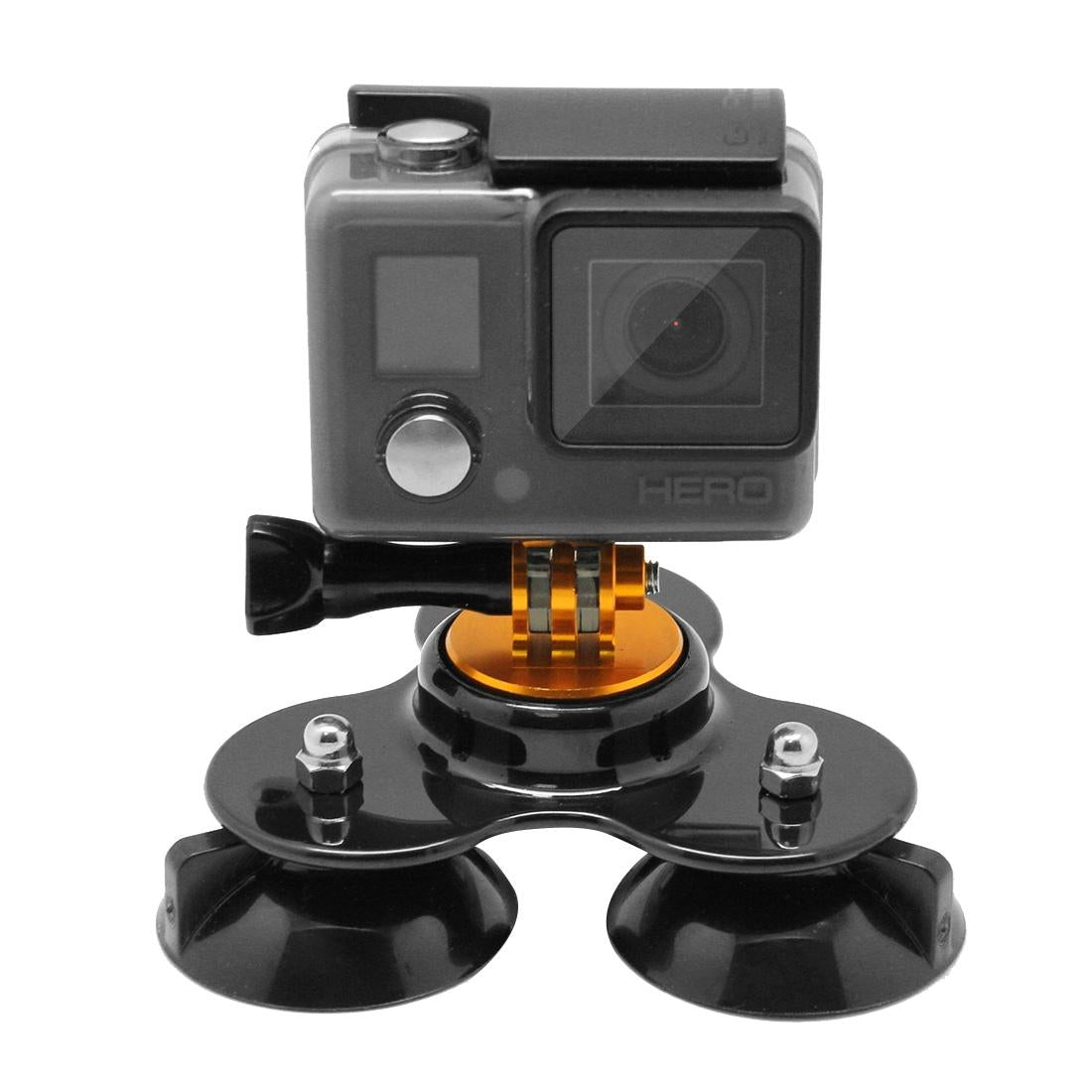 Universal Suction Cup Mount for Action Cameras with Tripod and Handle - Gold