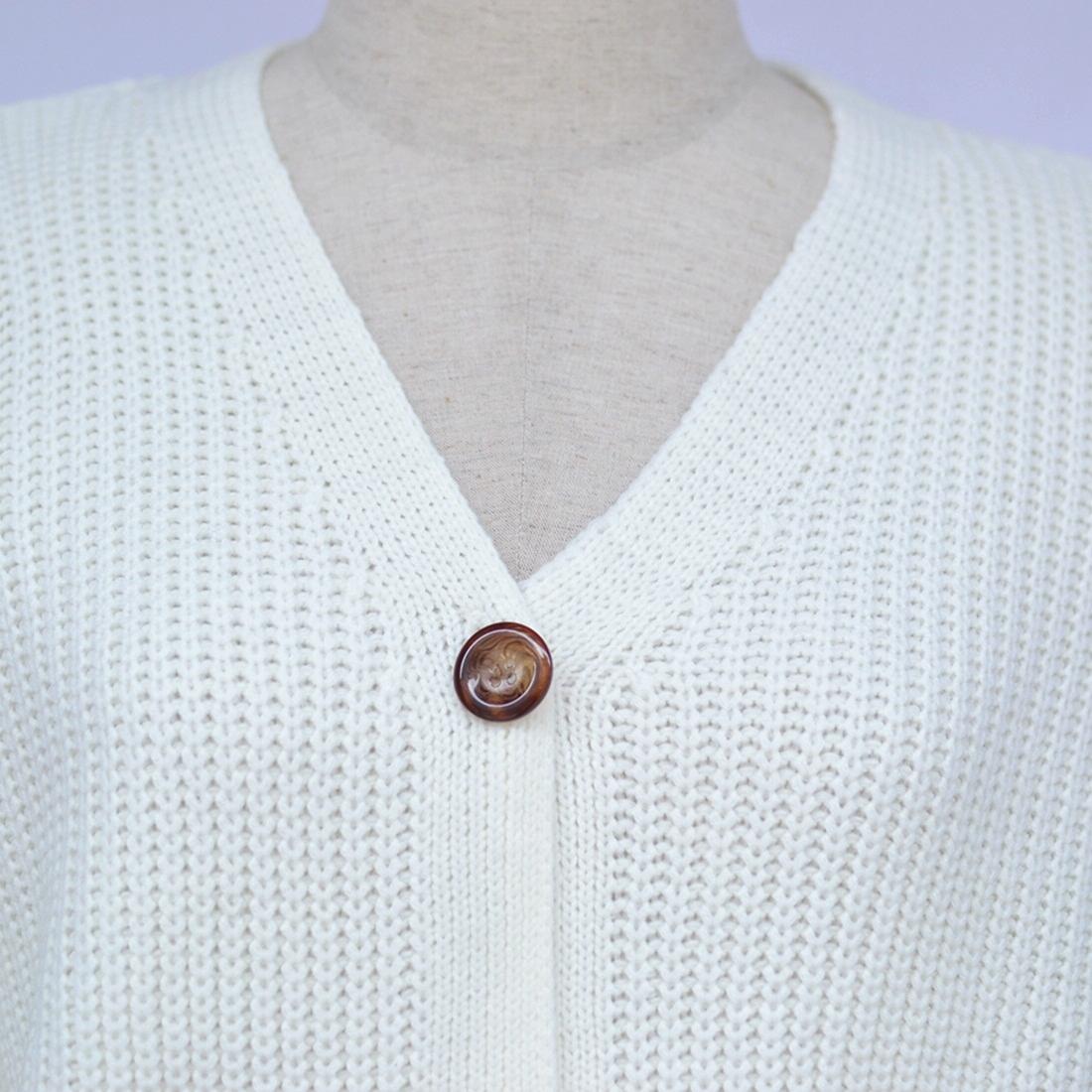 Fashion Cardigan Solid Colour Knit Button Sweater Black - White M