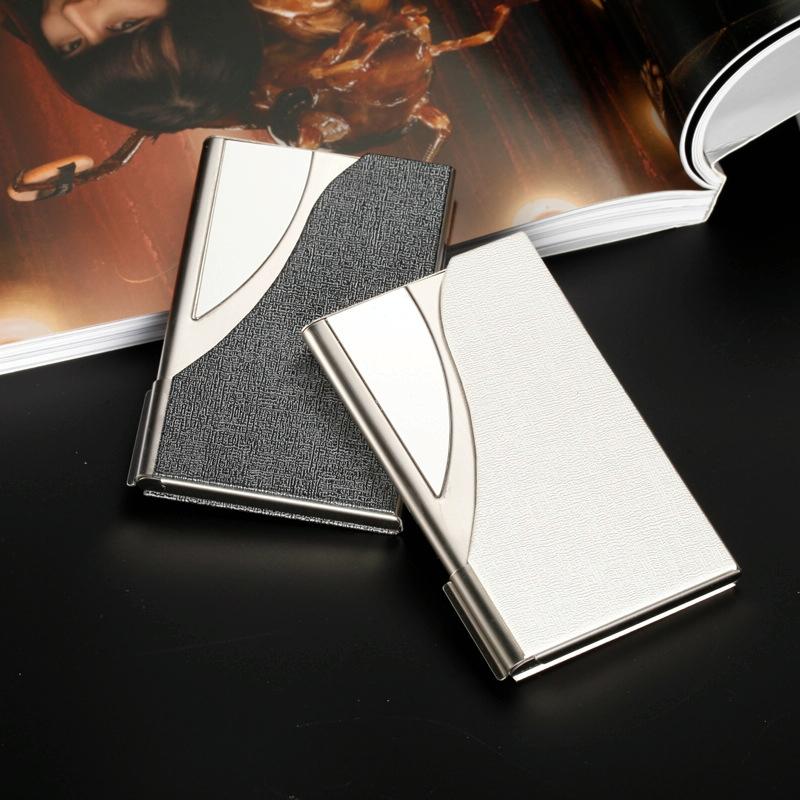 Stainless Steel Business Card Case Large Capacity - Lychee Coffee