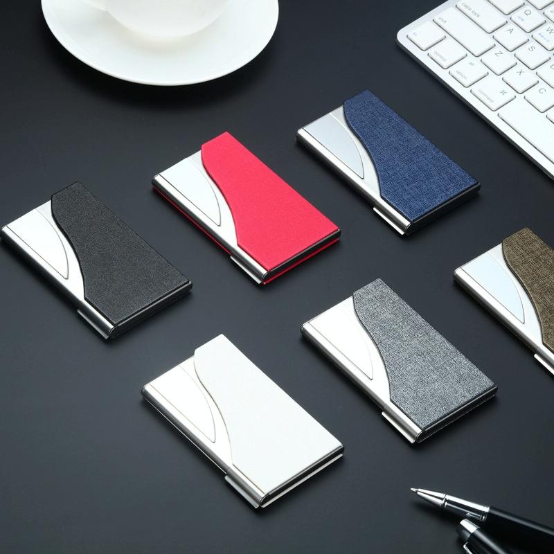 Stainless Steel Business Card Case Large Capacity - Lychee Coffee