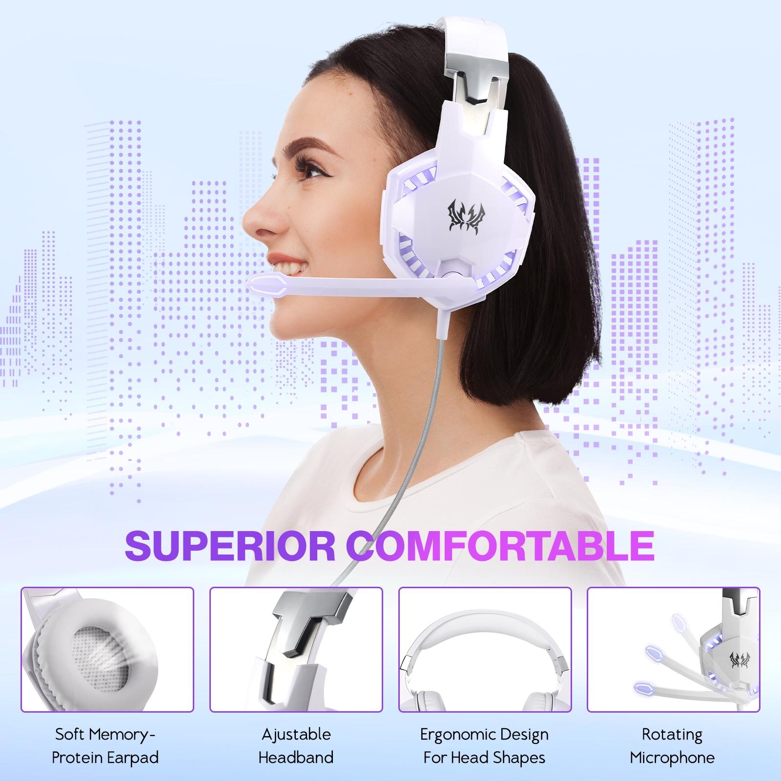 Over-Ear Gaming Headset With Mic Led Light And Stereo Bass For Pc Gamer - Blue + Black