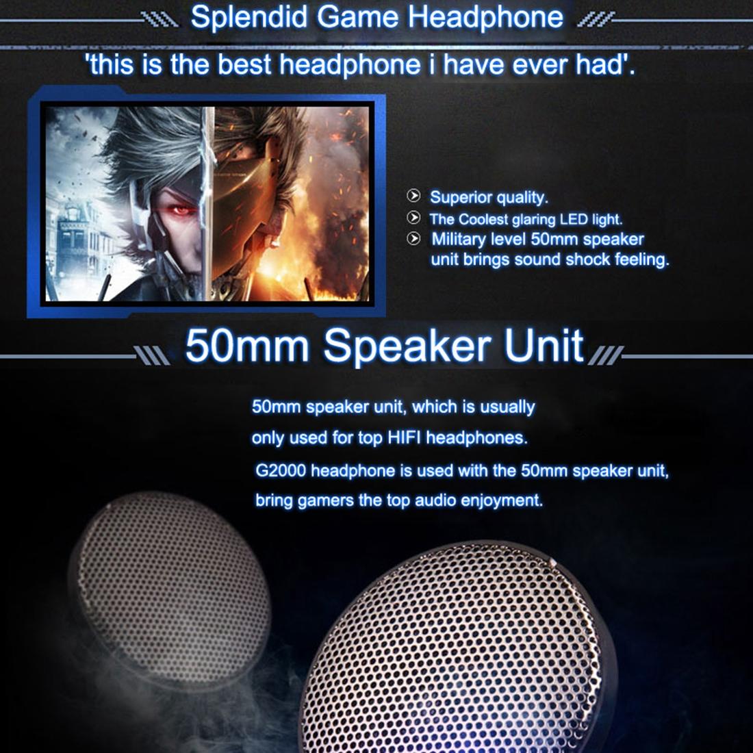 Over-Ear Gaming Headset With Mic Led Light And Stereo Bass For Pc Gamer - Blue + Black