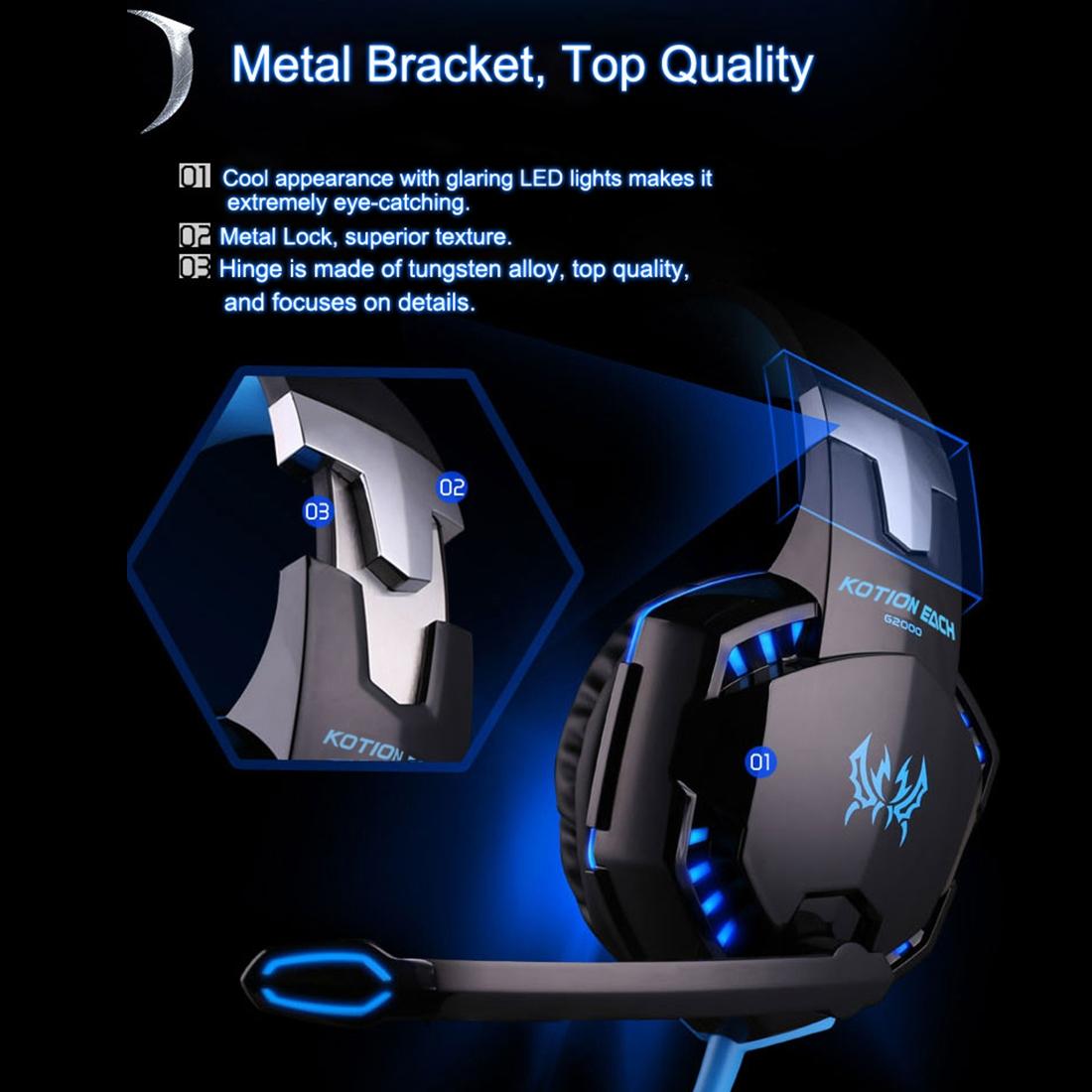 Over-Ear Gaming Headset With Mic Led Light And Stereo Bass For Pc Gamer - Blue + Black