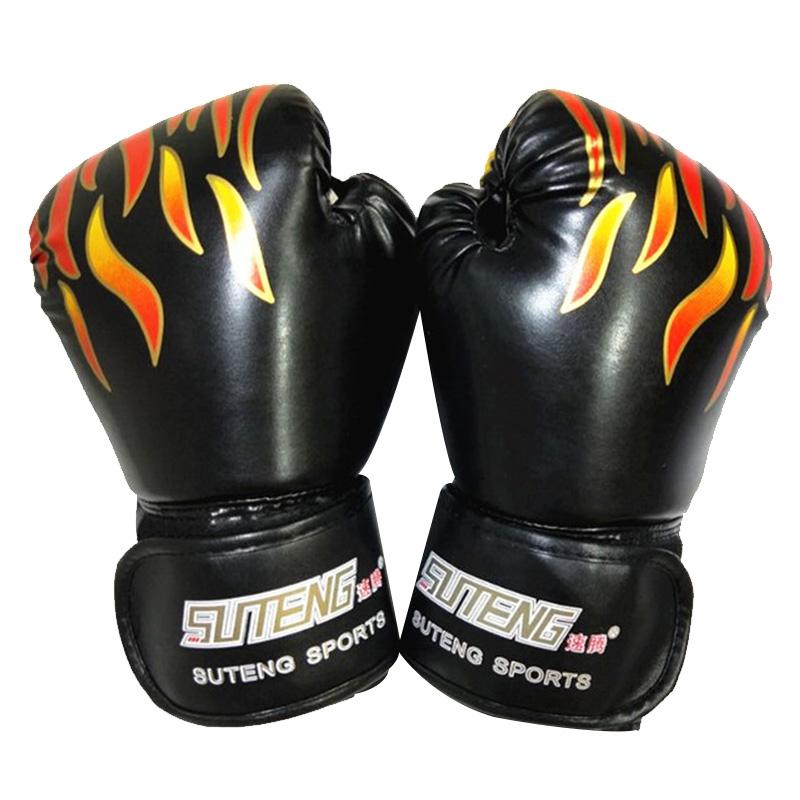 Adult Flame Pattern Pu Leather Boxing Gloves - Fitness - Blue