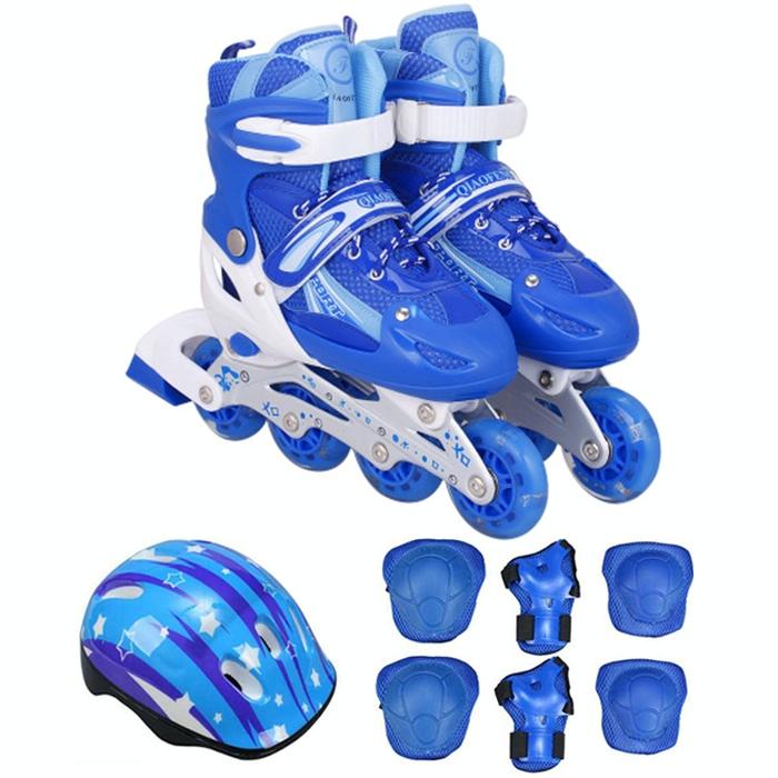 Flash Straight Row Roller Skating Shoes Suit for Children and Adults - Small Size - Blue
