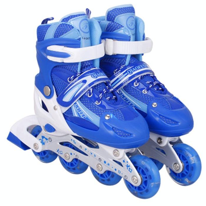 Flash Straight Row Roller Skating Shoes Suit for Children and Adults - Small Size - Blue
