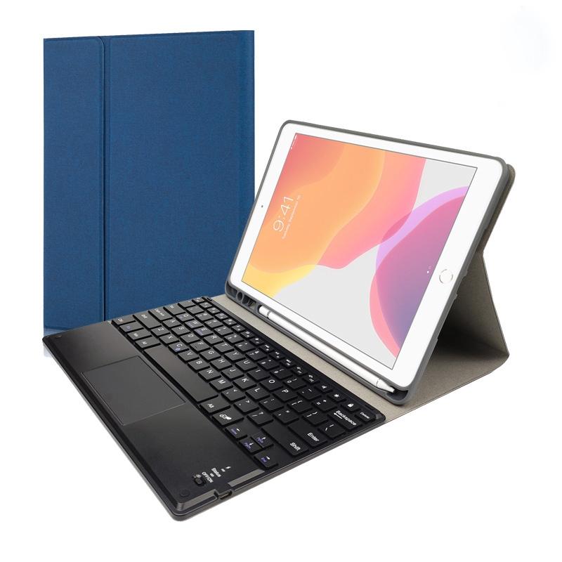10.2 Ipad Keyboard Case With Touchpad Pen Slot &amp; Bracket - Detachable Magnetic Silk Pattern Tpu - Blue