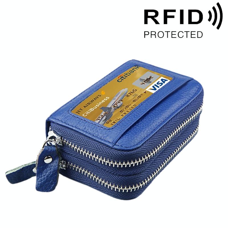 11-slot Rfid Blocking Leather Card Holder Wallet with Coin Pocket - Blue