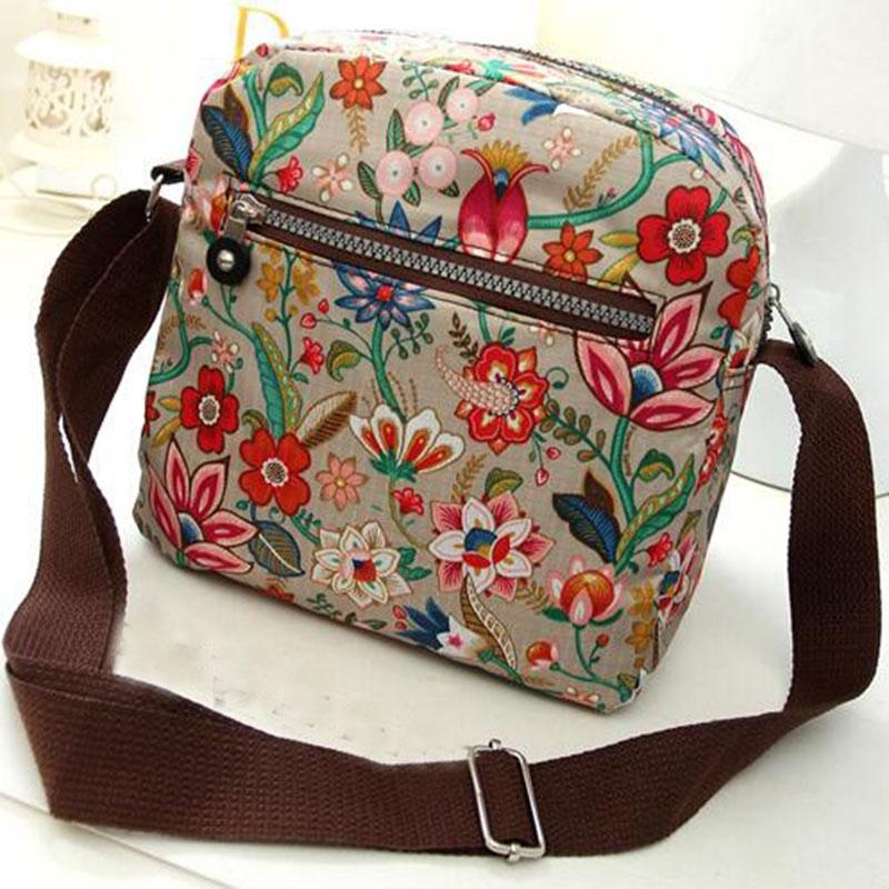 Waterproof Nylon Multilayer Crossbody Bag For Women - Pink Flower