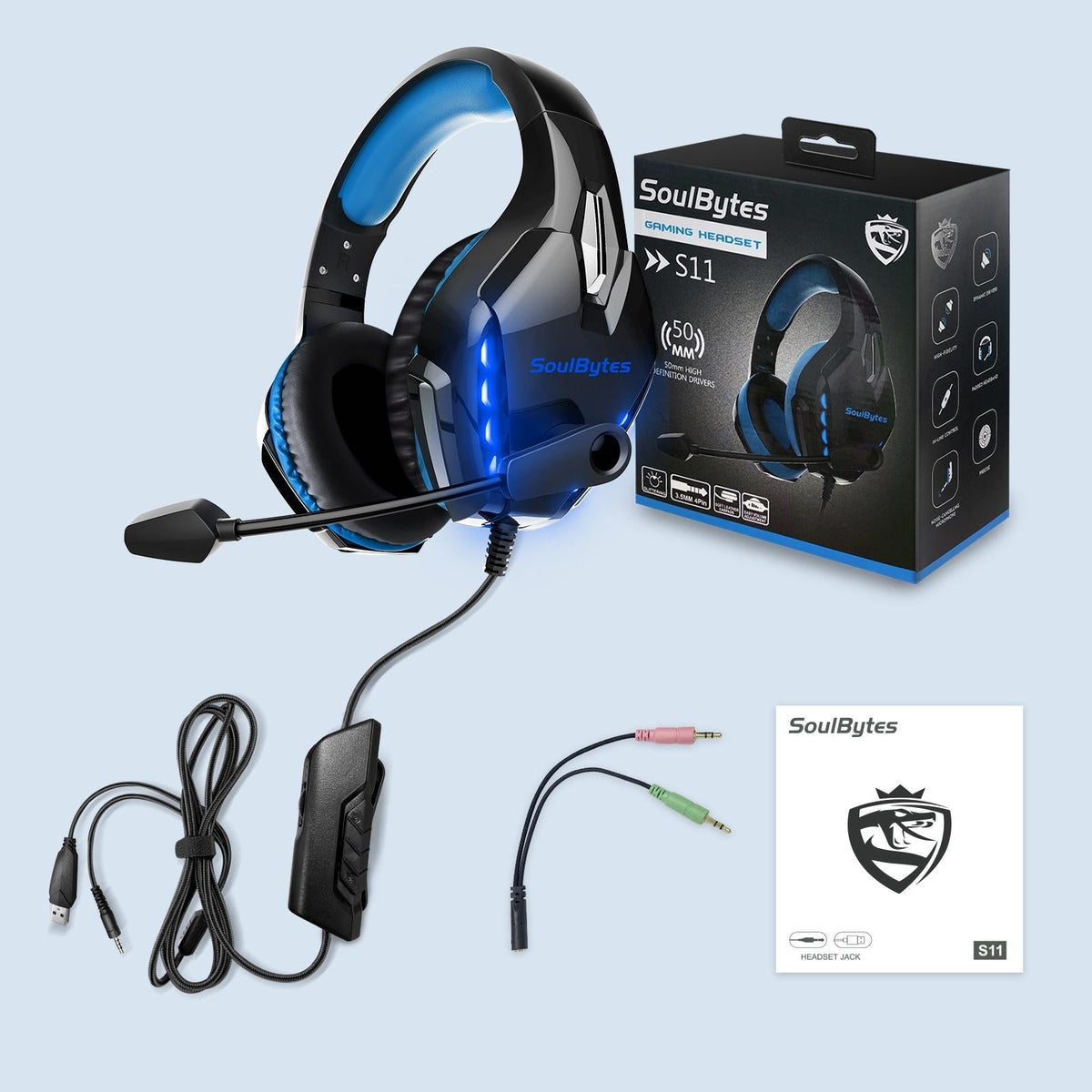 Adjustable Led Gaming Headset With Mic Blue