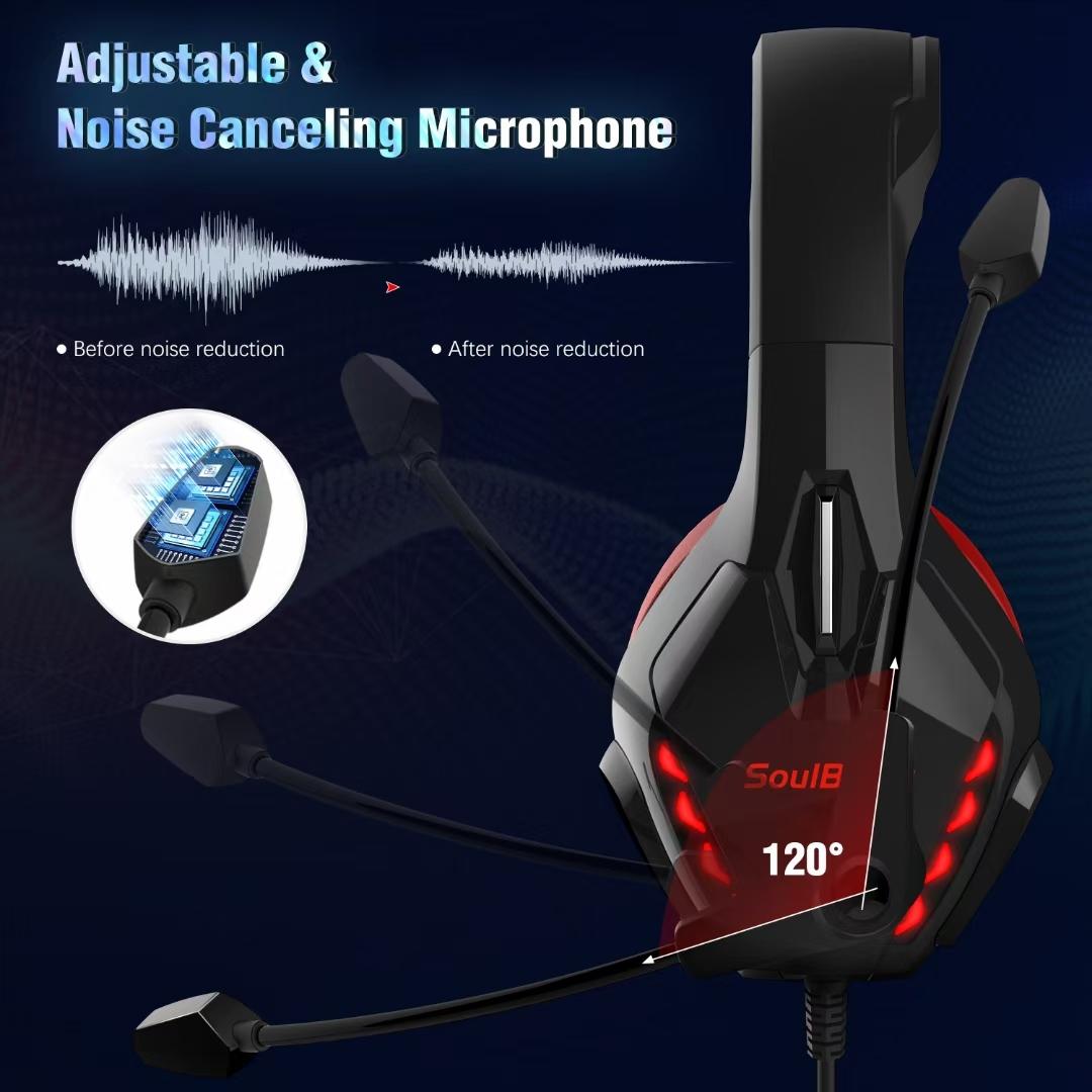 Adjustable Led Gaming Headset With Mic Blue