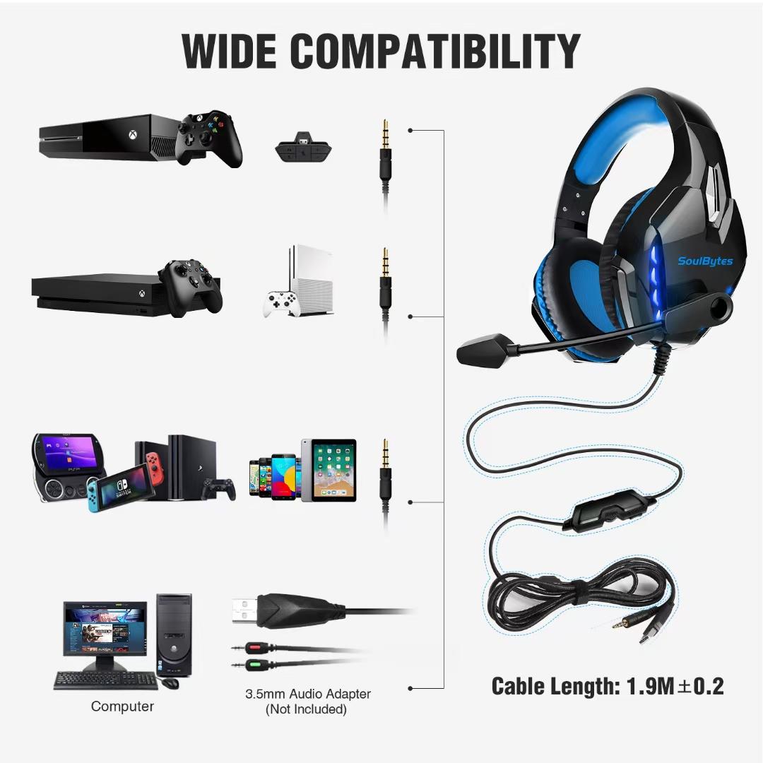 Adjustable Led Gaming Headset With Mic Blue