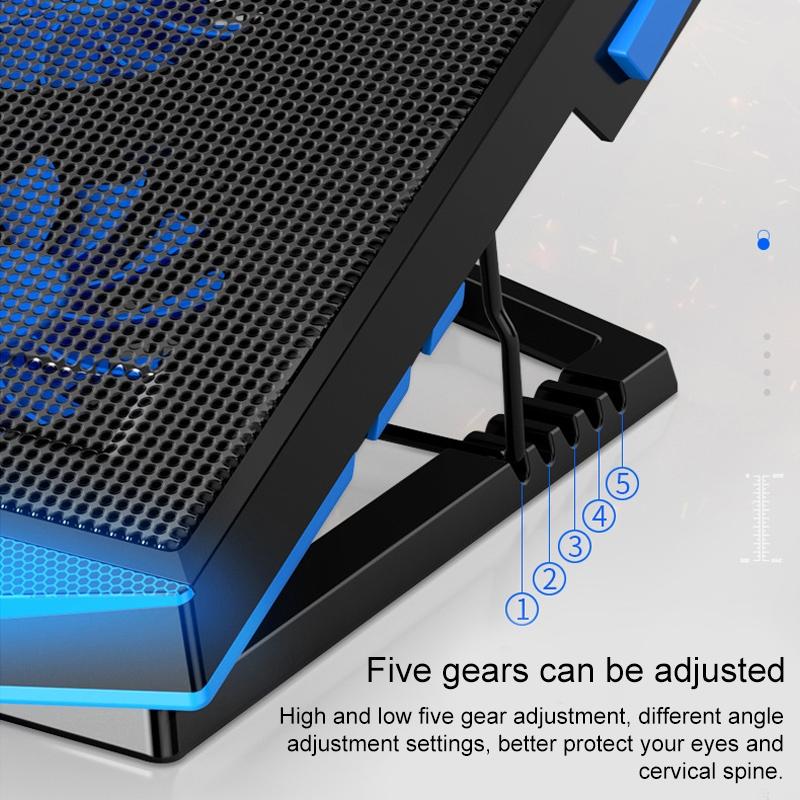 5-core Dual Port Laptop Stand with Cooling Fan - Blue