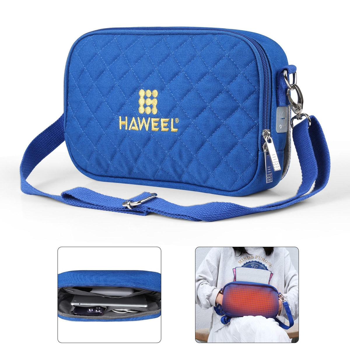 Small Messenger Bag With Tablet And Phone Warmer - Blue