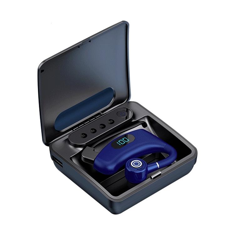 V12 Business Wireless Bluetooth 5.0 Earphone with Charging Box - Hanging Ear Style - Blue