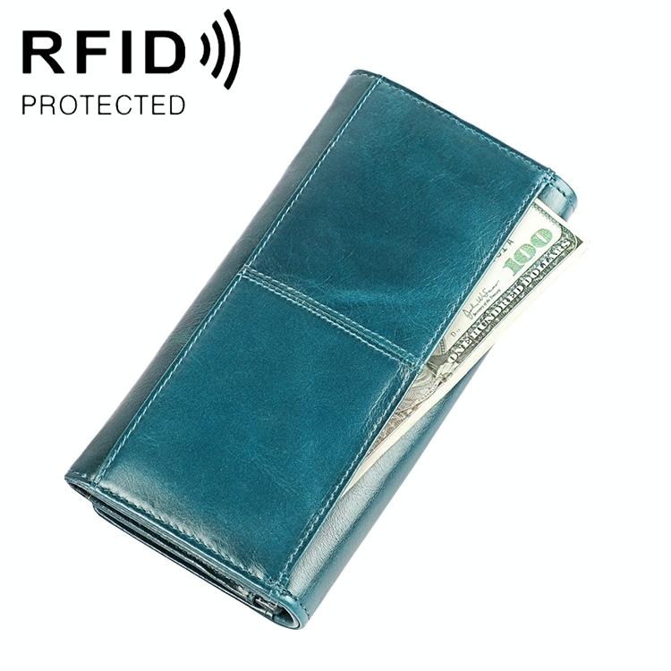 Versatile Retro Leather Rfid Lady Wallet - Blue