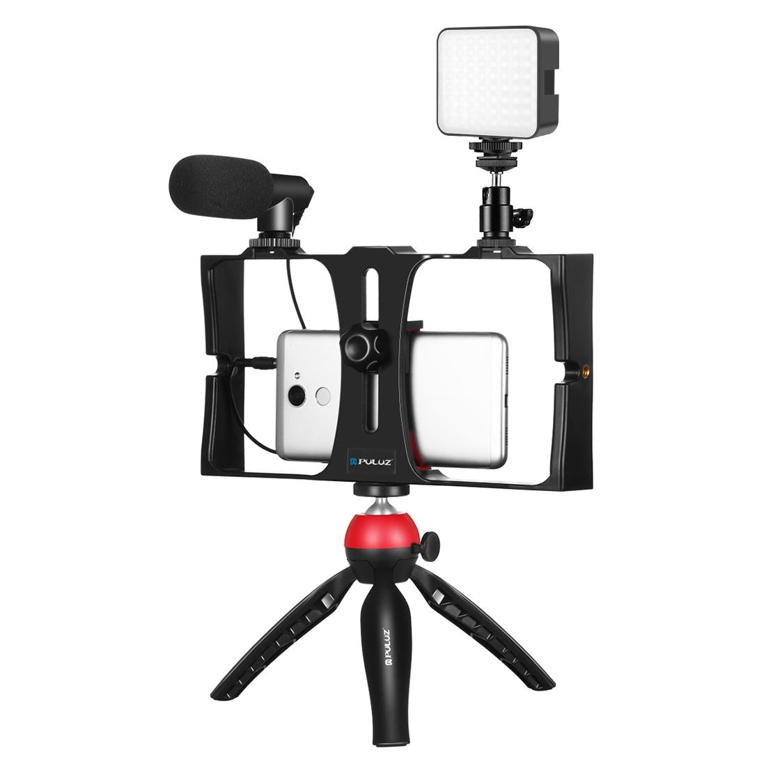 Vlogging Live Broadcast Kit With Led Fill Light Microphone Tripod Mount & Cold Shoe Head - Blue