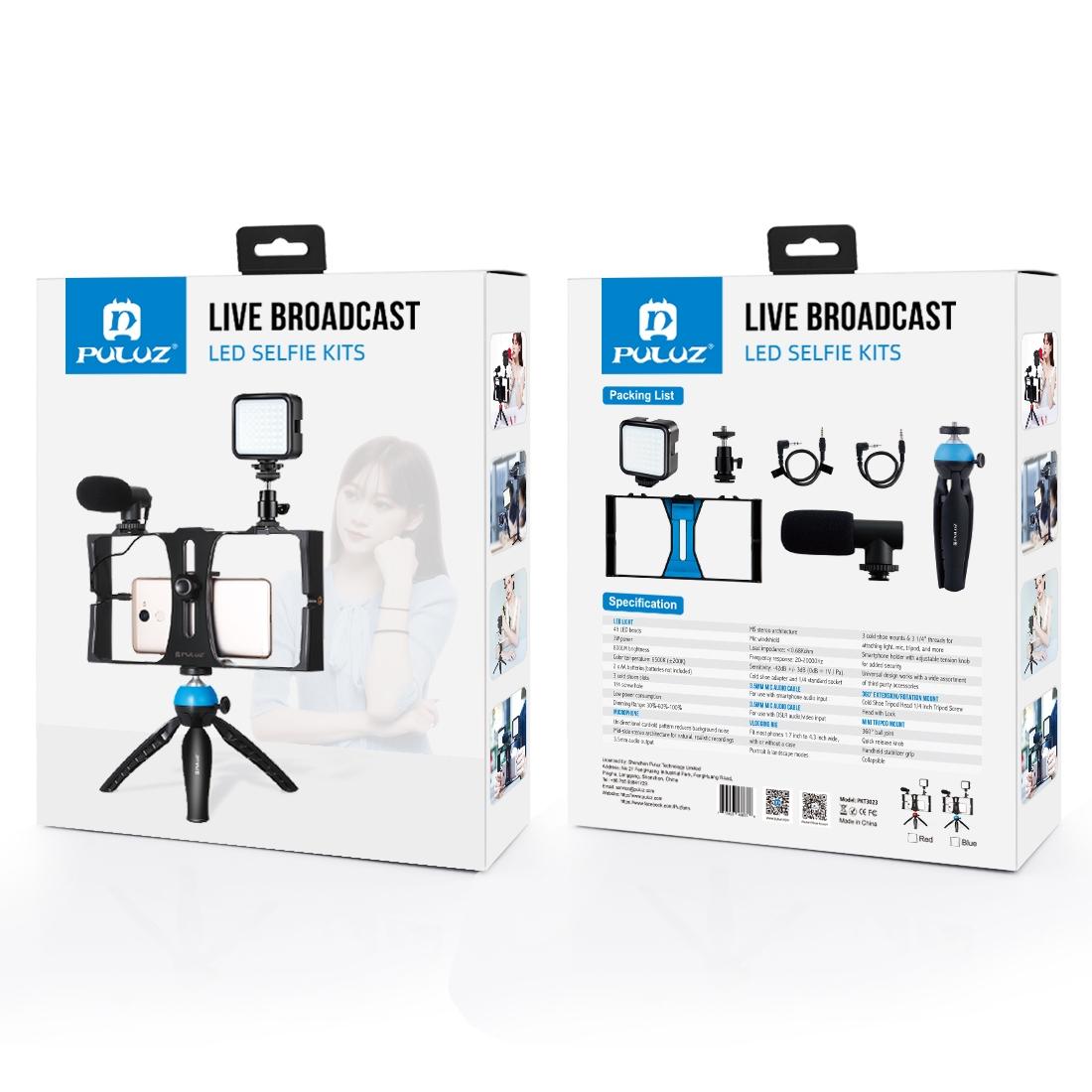 Vlogging Live Broadcast Kit With Led Fill Light Microphone Tripod Mount & Cold Shoe Head - Blue